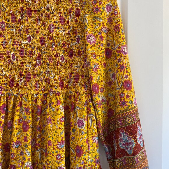 Pinkblush Gold Floral Smocked Tiered Maxi Dress - Small - Picture 9 of 10